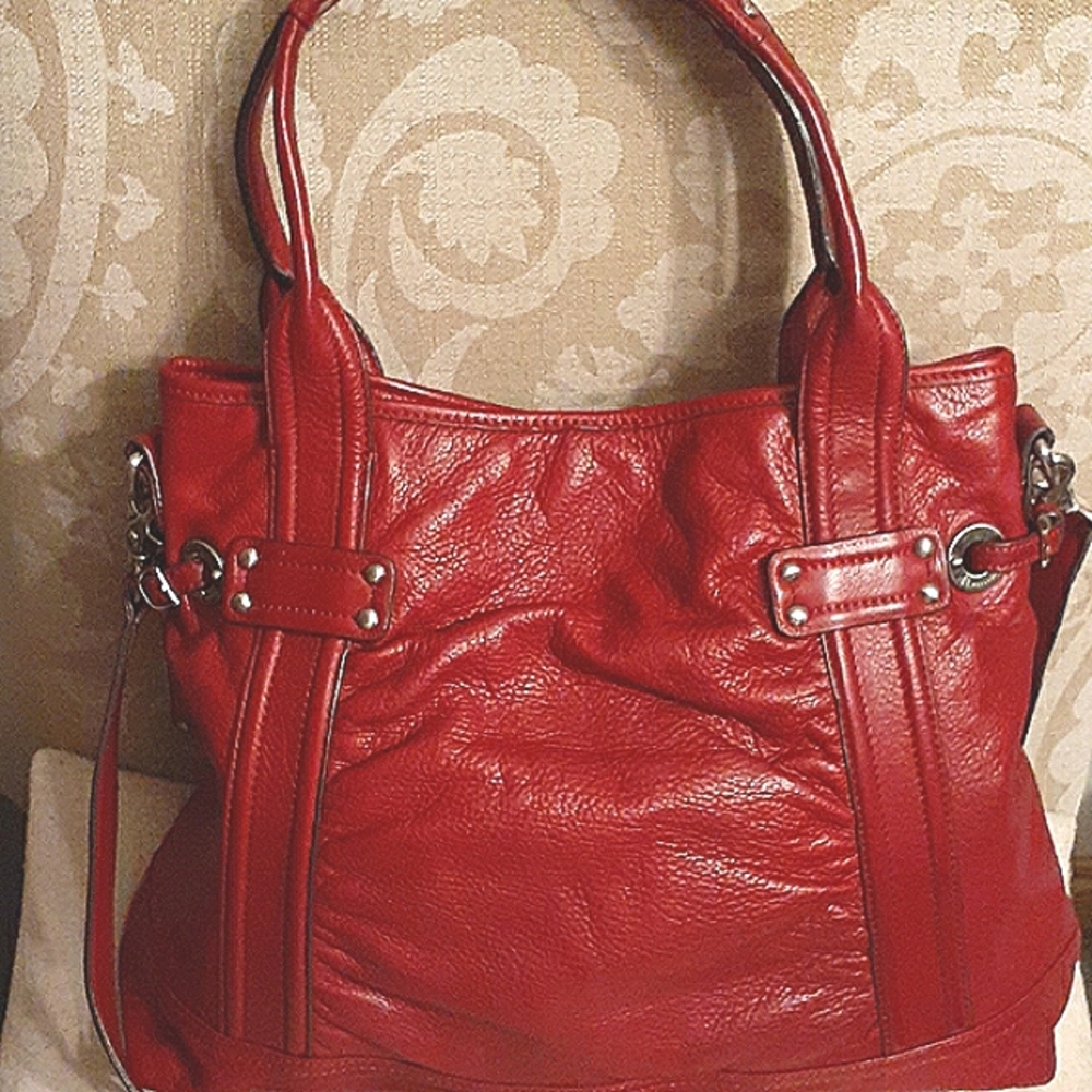 B MAKOWSKY Shoulder Tote Bag Purse Soft Leather XL. RED